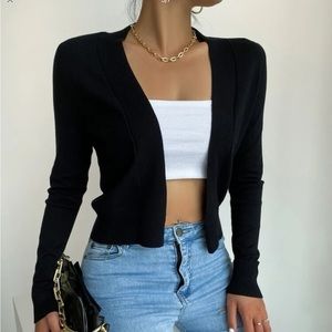 Black open front cardigan